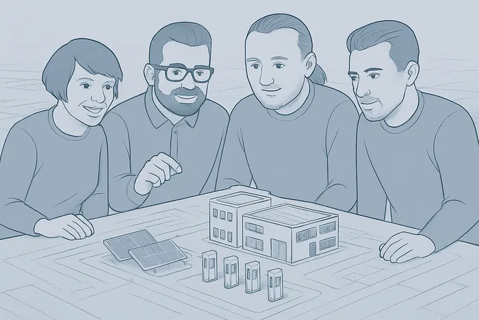 Illustration: das PLANRG-Team bespricht ein Anlagenmodell